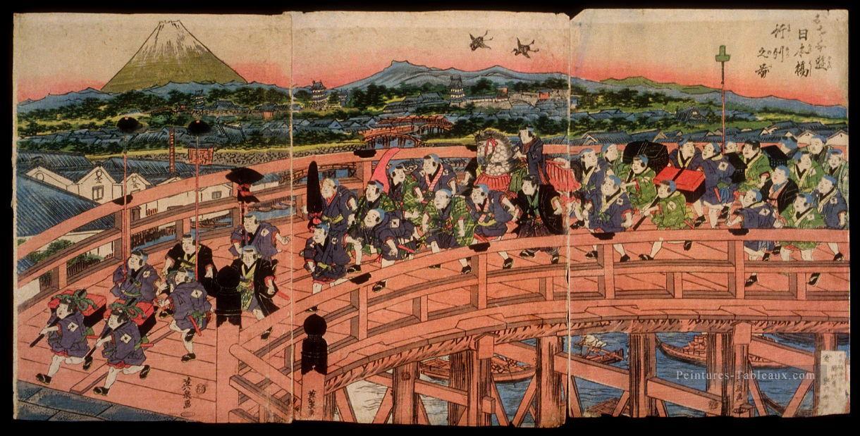 les enfants s passe une procession sur le pont Nihon 1820 Keisai Peintures à l'huile